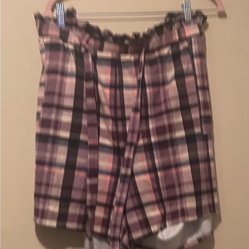 Torrid Purple and Brown Paperbag Waist Shorts with Plaid Design